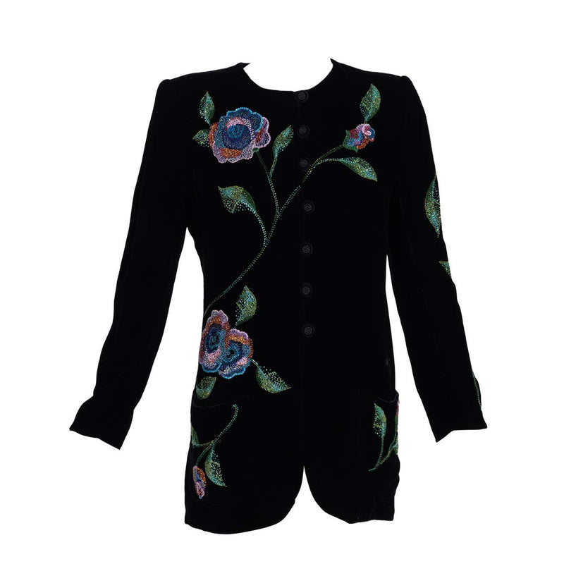 Vintage Emanuel Ungaro Black Silk Velvet Beaded Jacket, 1990s