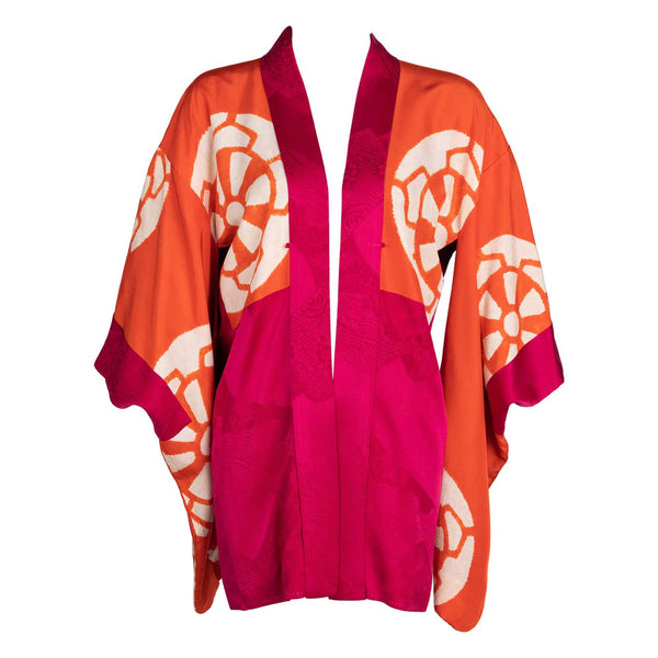 Vintage Japanese Magenta Orange Tie Dye Silk Kimono jacket, 1970s