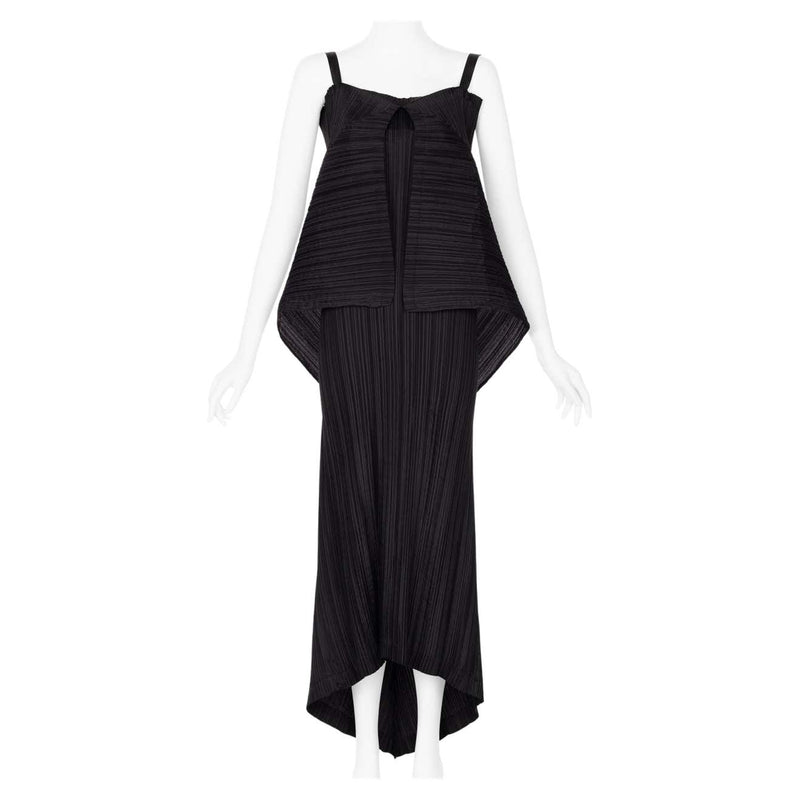 Issey Miyake Black Pleated Sculptural Sleeveless Maxi Dress, 1990s