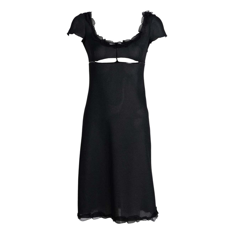 Prada Black Cutout Patent Trim Dress, 1990s