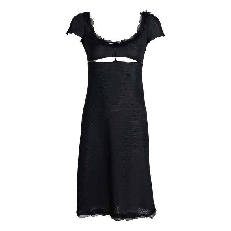 Prada Black Cutout Patent Trim Dress, 1990s Basha Gold Prada Black Cutout Patent Trim Dress, 1990s Basha Gold