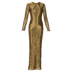 Bill Blass Gold Metal Fishtail Column Maxi Dress, 1980s