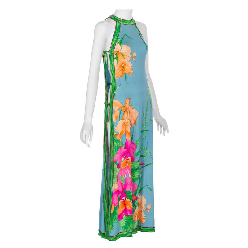Vintage Leonard Paris Floral Print Open Side Silk Jersey