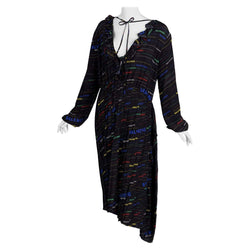 Balenciaga Ruffled Printed Black Silk Crepe De Chine Midi Dress Resort Basha Gold Balenciaga Ruffled Printed Black Silk Crepe De Chine Midi Dress Resort Basha Gold