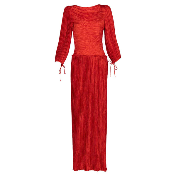 Vintage Mary Mcfadden Red Fortuny Pleated Maxi Dress