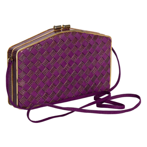 Vintage Bottega Veneta Purple Suede & Lizard Intrecciato Convertible Clutch Bag