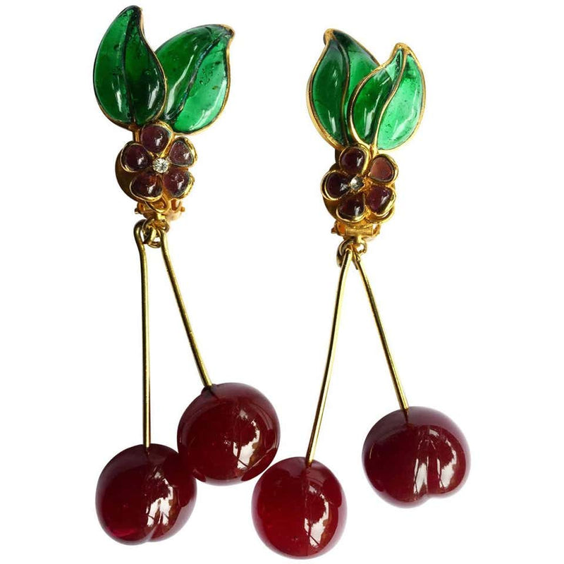 Vintage Chanel Gripoix Cherry Earrings