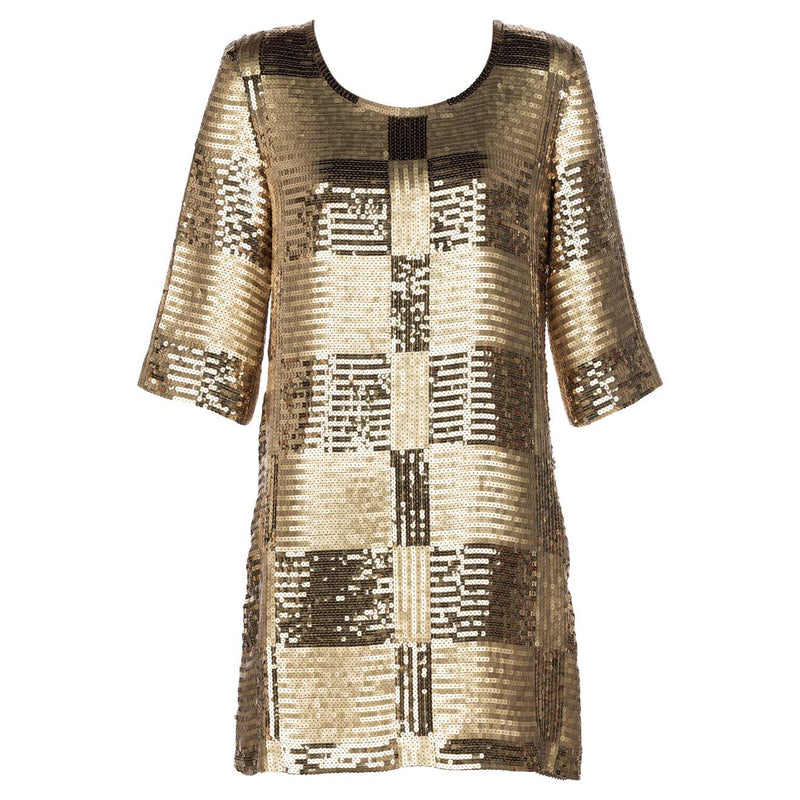 Unsigned Gold Sequin Tunic Mini Dress 1960s Style Basha Gold Unsigned Gold Sequin Tunic Mini Dress 1960s Style Basha Gold
