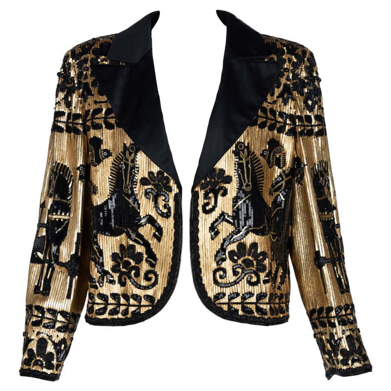 Vintage Valentino Boutique Gold Sequin & Beads Horse Jacket