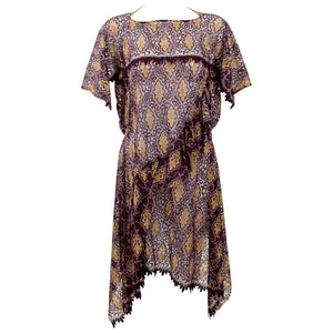Junya Watanabe Comme des Garçons Burgundy Purple Gold Lace Kimono Sleeve Dress