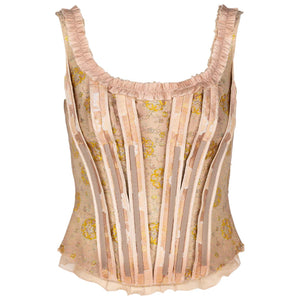 Prada Pink & Gold Floral Brocade Corset Top