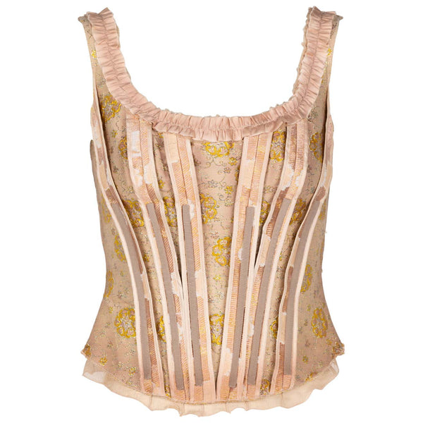 Prada Pink & Gold Floral Brocade Corset Top