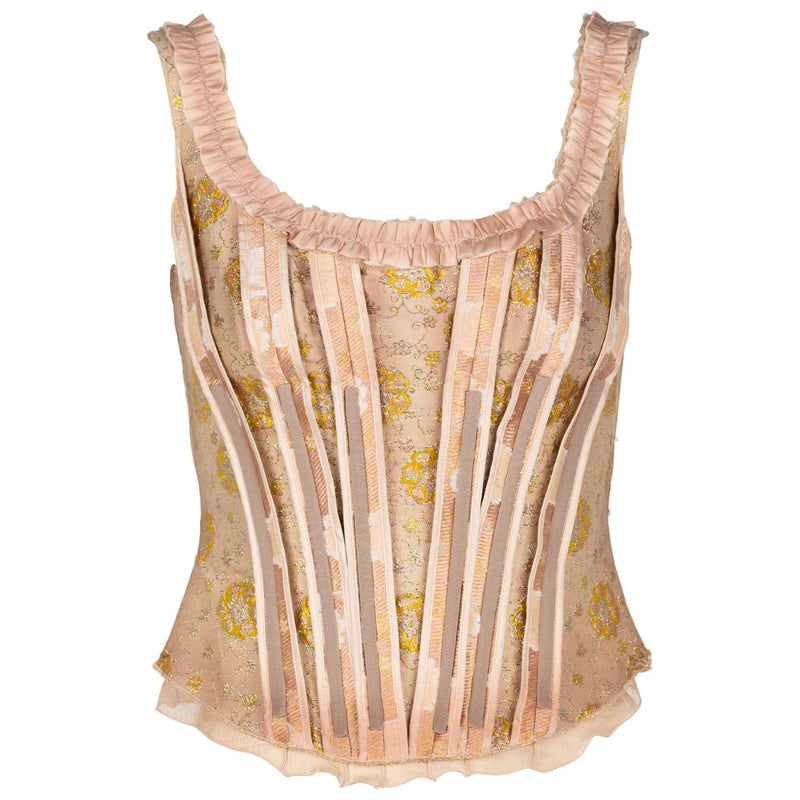 Prada Pink & Gold Floral Brocade Corset Top