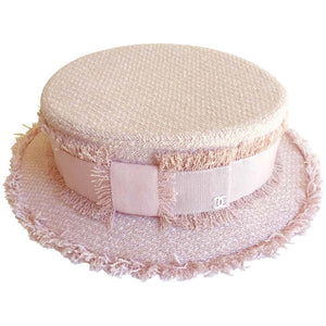 Chanel Pink Tweed Grosgrain Bow Trim Runway Chapeaux Hat