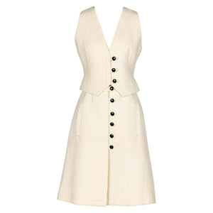 1960s Pauline Trigere Ivory & Black Tailored Vest Skirt Suit