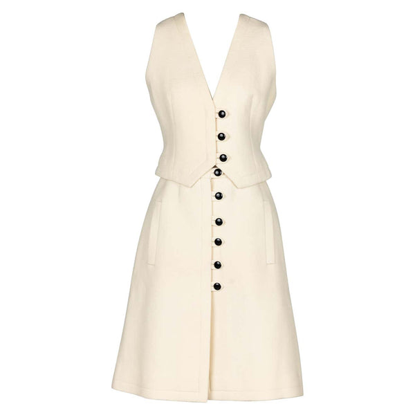 1960s Pauline Trigere Ivory & Black Tailored Vest Skirt Suit