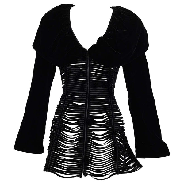 Giorgio Armani Black Velvet Cut Out Ribbon Corset Jacket