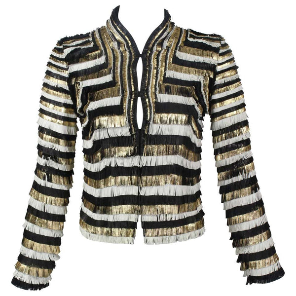 Gucci Spring 2012 Runway Black White Gold Fringe Leather Jacket Basha Gold