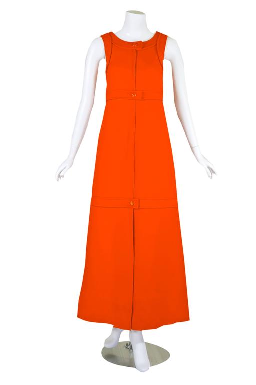 1960s Courrѐges Haute Couture Orange A-line Sleeveless Wool Maxi Dress