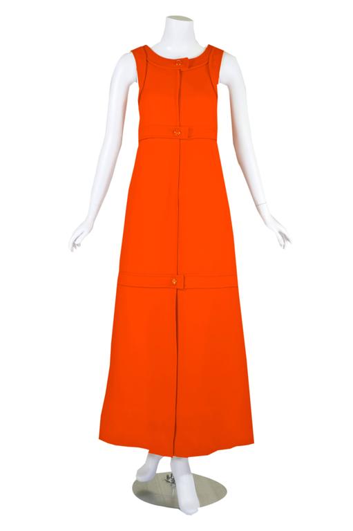1960s Courrѐges Haute Couture Orange A-line Sleeveless Wool Maxi Dress