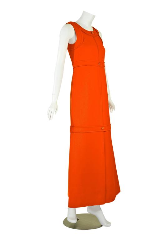 1960s Courrѐges Haute Couture Orange A-line Sleeveless Wool Maxi Dress