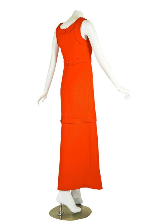 1960s Courrѐges Haute Couture Orange A-line Sleeveless Wool Maxi Dress