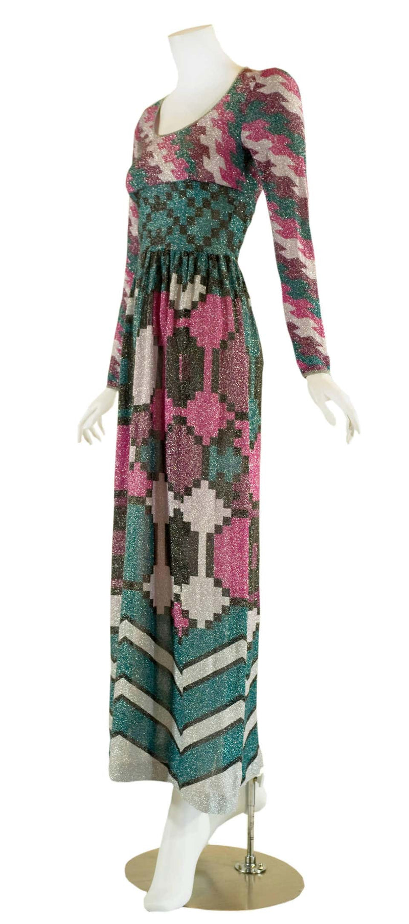 1970s Lanvin Metallic Print Maxi Dress