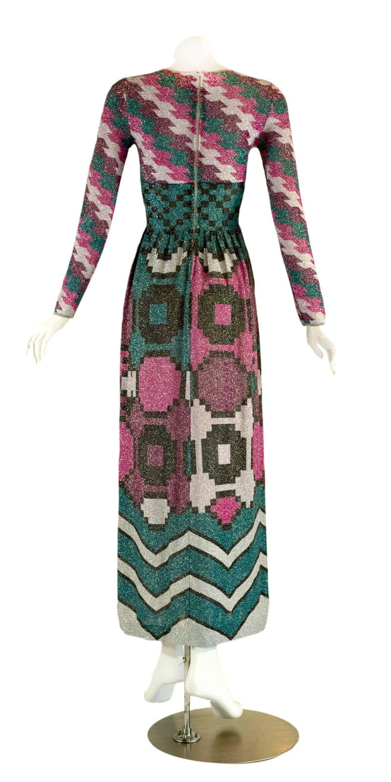 1970s Lanvin Metallic Print Maxi Dress