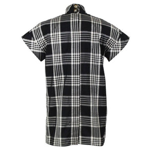 1970s Chanel Haute Couture Black and White Plaid Raw Silk Top Blouse