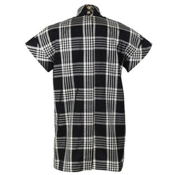 1970s Chanel Haute Couture Black and White Plaid Raw Silk Top Blouse