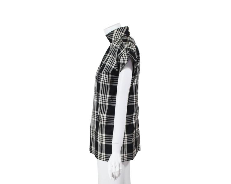 1970s Chanel Haute Couture Black and White Plaid Raw Silk Top Blouse