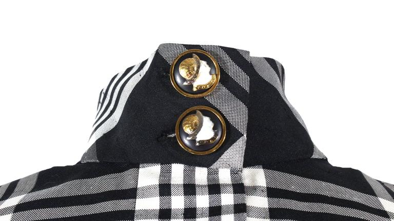 1970s Chanel Haute Couture Black and White Plaid Raw Silk Top Blouse