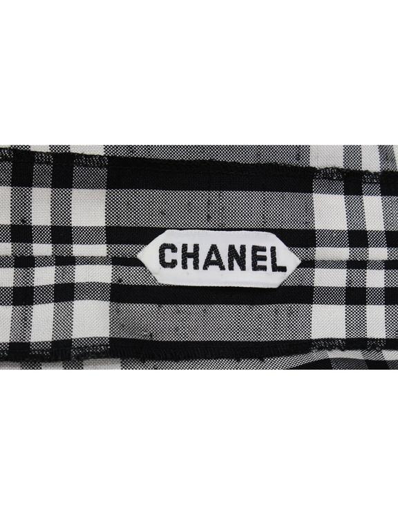 1970s Chanel Haute Couture Black and White Plaid Raw Silk Top Blouse