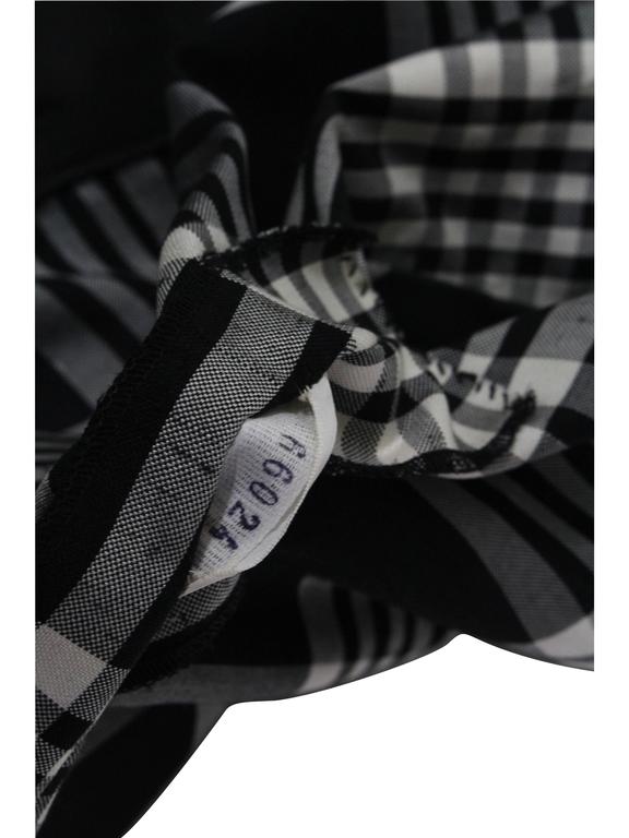 1970s Chanel Haute Couture Black and White Plaid Raw Silk Top Blouse