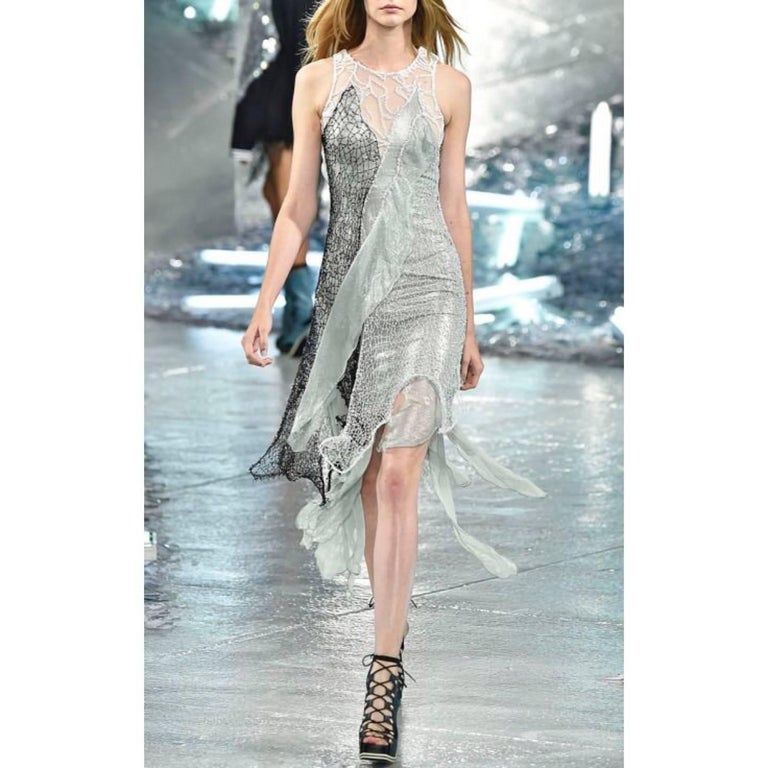 Rodarte Runway Beaded Metal Net Sea Foam Lame Swarovski Crystals Dress, 2015
