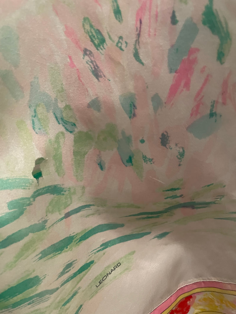 1990s Leonard Paris Multicolor Floral Silk  Maxi Dress Gown
