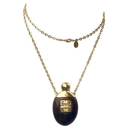 Givenchy Vintage Perfume Bottle Necklace Gold-Toned Link Chain Tortoise, 1970s