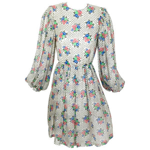 Galanos Floral Dot print Billow Sleeve Cut-Out Dress, 1970s