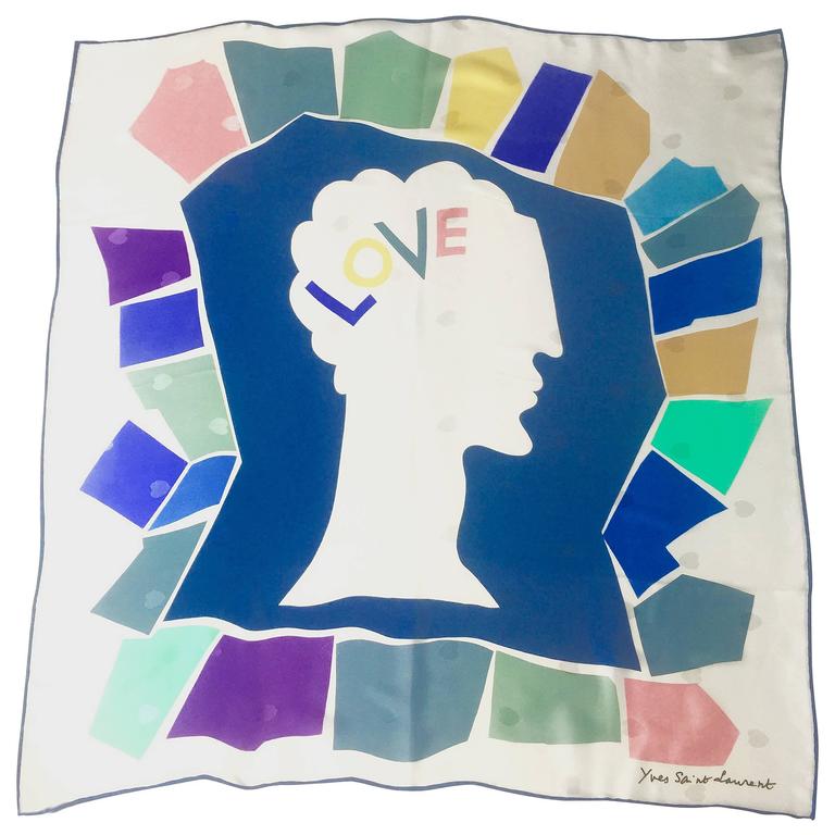 Vintage Yves Saint Laurent LOVE print silk scarf 1985 YSL