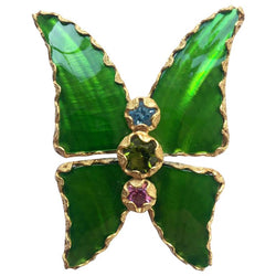 Vintage Yves Saint Laurent Green Enamel and Gold Butterfly Pin YSL