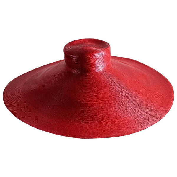 Fabulous Patricia Underwood Glossy Red Woven Huge Brim Cartwheel Sun Hat