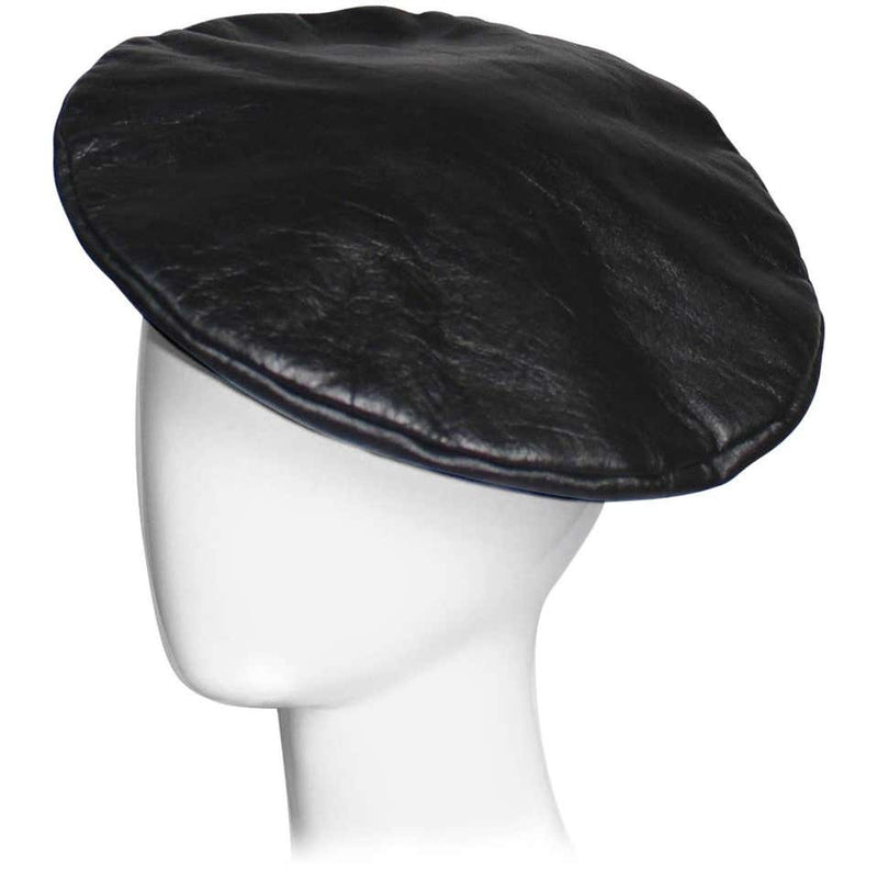Vintage Yves Saint Laurent Black Leather Beret Hat