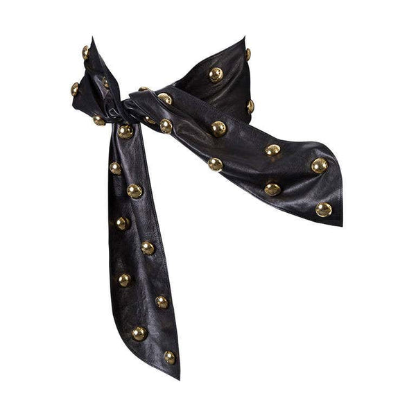 Vintage Yves Saint Laurent Black Leather Gold Stud Sash Belt Documented 1989