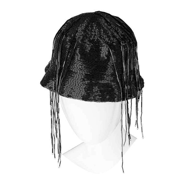 Rare Chanel Black Glass Beaded Cloche Hat Collectors Vintage