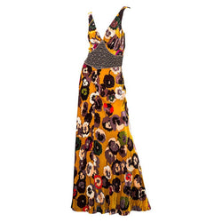 Missoni Silk velvet Pansy Print Crystal Waist Embellishment Dress 1930s Style