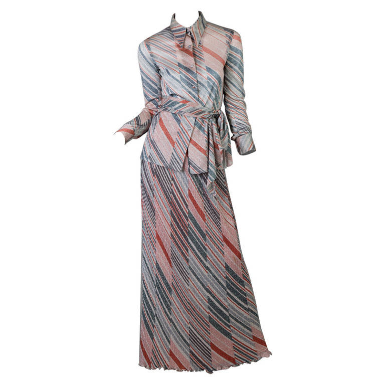 1970s Missoni Diagonal Stripe Lurex Illusion Maxi Skirt and Blouse Set