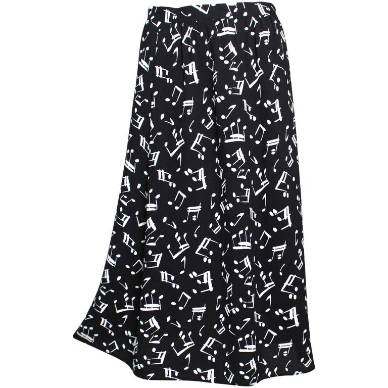 Yves Saint Laurent Documented Crepe Musical Note Print Skirt, 1982