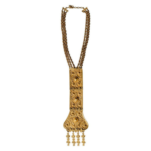Judith Leiber Gold Large Pendant Chain Tassel Necklace, 1970s