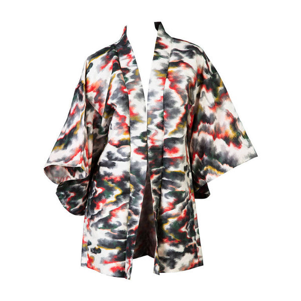 Vintage Japanese Multicolored Watercolor Print Kimono Jacket Vintage
