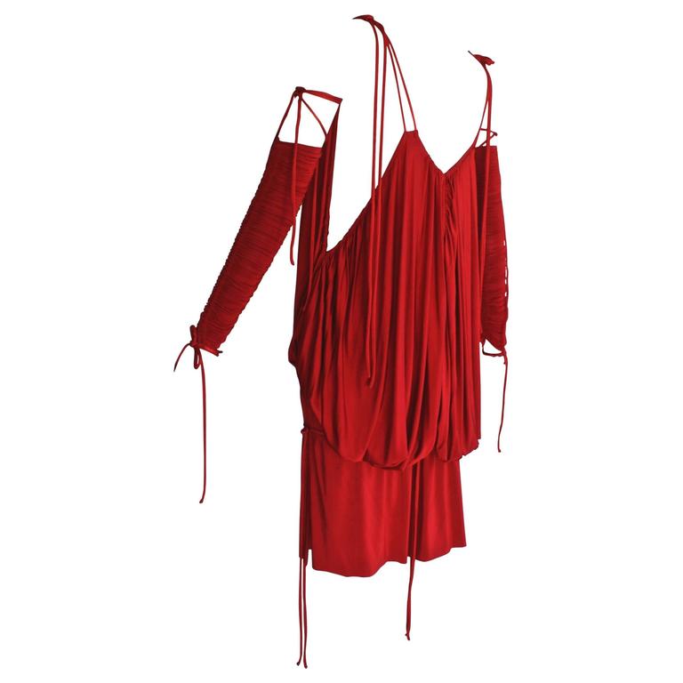 2003 S/S Dolce & Gabbana Runway Ad Campaign Red Mini Dress Ruched Arm Bands